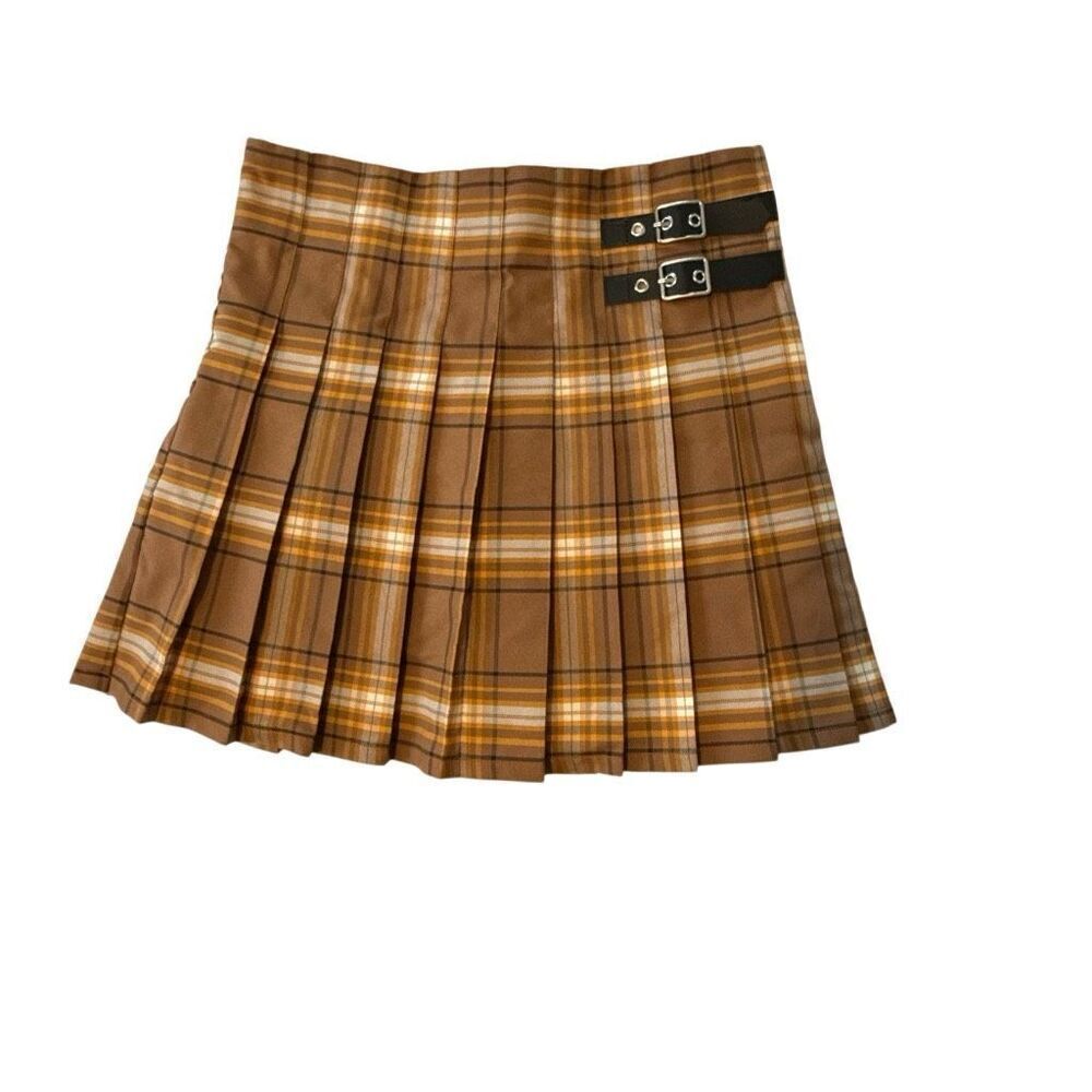NOBO Plaid Pleated Mini Skirt w/ Buckle Details | Size M (7–9)